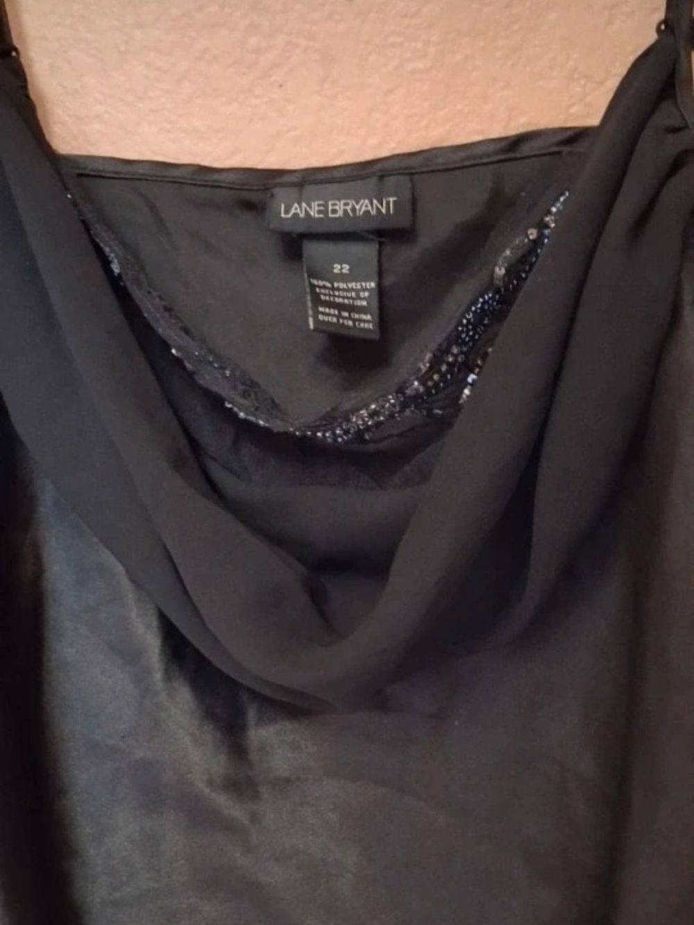 Lane Bryant Black Sleeveless Cowl Neck Camisole with Sequin Trim
